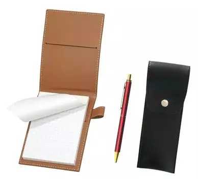 Recycled cowhide mini notebook cover Mocha with round button pen case black NQ25 standard size metal straight knock double anodized ring ballpoint pen красный