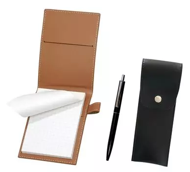 Recycled cowhide mini notebook cover Mocha with round button pen case black knock type mechanical pencil since1970 set black LS022PM-BRSB-AP200S-B