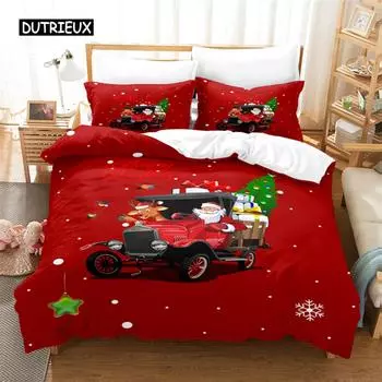 Red Christmas Bedding Set Duvet Cover Set 3d Bedding Digital Printing Bed Linen Queen Size Bedding Set Fashion Design 150x200cm 3pcs