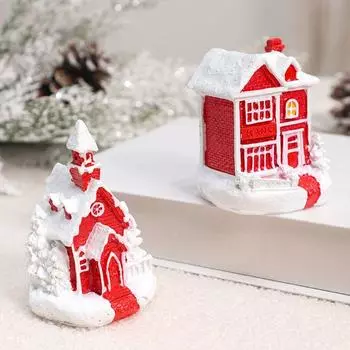 Red Christmas Small House Figurine Resin Handmade Mini House Statue Elegant Desktop House Figurine Children Gifts