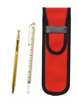 Red Cloth Pencil Case with Slide Measuring Stick and Slim 60 Gold Ballpoint Pen Set Two-Pack (NK02R-708W-SV60KBP-2)