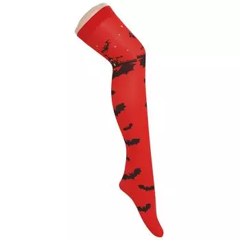Red Dark Castle Bat Socks, Women s Halloween Socks Masquerade Over Knee Stockings, Halloween Stockings One Size