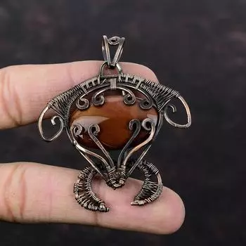 Red Jasper Pendant Copper Wire Wrapped Gemstone Jewelry Handmade Tortoise Pendant Brand New Jewelry Copper Wire Wrapped Pendant Gift For Mom