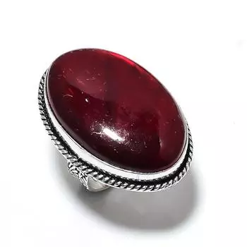 Кольцо из серебра 925 пробы с драгоценным камнем красного лабрадорита, размер 8 V2Q68