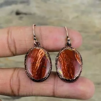 Серьги из красной змеиной яшмы, гальванопластические медные серьги, ювелирные изделия из натуральных драгоценных камней, серьги ручной работы, замечательные медные украшения, свадебные подарки