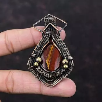Red Snakeskin Jasper Pendant Copper Wire Wrapped Pendant Original Gemstone Jewelry Handmade Pendant Copper Wire Wrap Jewelry Gift For Mother