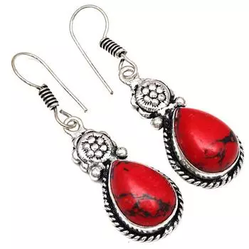 Red Turquoise Gemstone Handmade Gift For Her Silver Jewelry Earrings 1.75