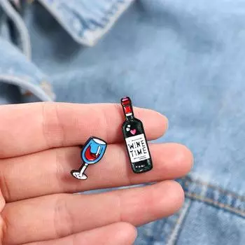 Red Wine Bottle Cup Wine Time Brooch Cute Lapel Metal Pins Wine and Wine Glasses Pins Clothes glass