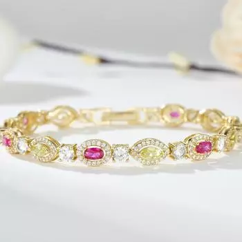 14K позолоченный красный желтый циркон браслет ювелирные изделия геометрические бусины звенья цепи браслеты красный/жёлтый