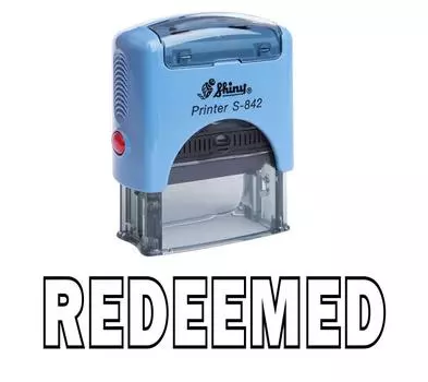 REDEEMED Self Inking Rubber Stamp Custom Shiny Office Стационарный штамп Impression Area 14 mm x 38 mm красный