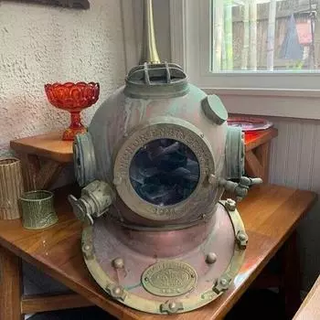Редкий зеленый старинный водолазный шлем Королевского флота ~ Инженерный водолазный шлем Anchor ~ Морской пехотинец Редкий старинный декор для старинного дайверского шлема ~ Подарочный предмет
