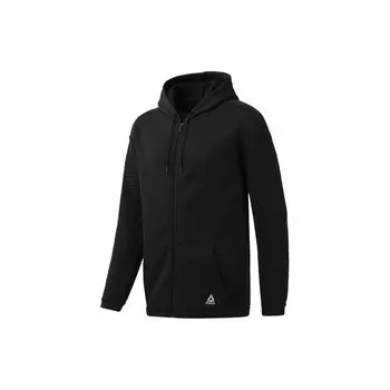 Reebok Однотонная флисовая толстовка с капюшоном на молнии, мужская толстовка с капюшоном, черная EC0900 L