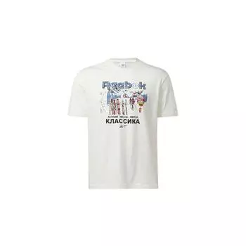 Reebok Vintage Print Casual Sports Футболка с коротким рукавом унисекс Топы Белые GV3458 L