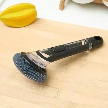 Refillable Liquid Cleaning Brush Kitchen Bowl Scrubber Cleaning Sponge Long Handle Dispenser Cleaner Tool with Dish Soap Washing AVE 1PCS