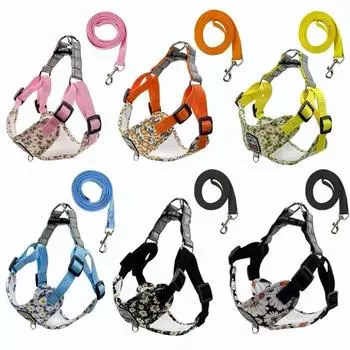 Reflective Puppy Harness Vest Set for Small Medium Dog Cat Harness Leash Chihuahua Teddy Chest Strap Walking Lead Pet Supplies S 2-3 kg розовый