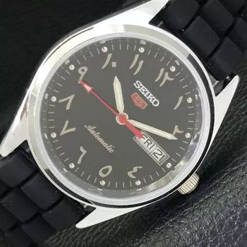 ВОССТАНОВЛЕННЫЕ АВТОМАТИЧЕСКИЕ МУЖСКИЕ ЧАСЫ SEIKO 5 JAPAN 6309A С ЧЕРНЫМ ЦИФЕРБЛАТОМ В АРАБСКОМ СТИЛЕ a427337-2 QRL-a427337