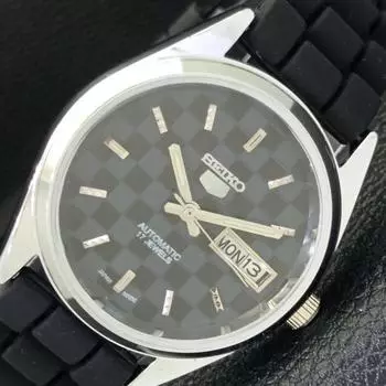 REFURBISHED AUTOMATIC SEIKO 5 MENS WATCH JAPAN MADE BLACK DIAL CUSTOM a440089-2 QV90-a440089