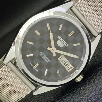 REFURBISHED AUTOMATIC SEIKO 5 MENS WATCH JAPAN MADE BLACK DIAL CUSTOM a440071-2 QV90-a440071