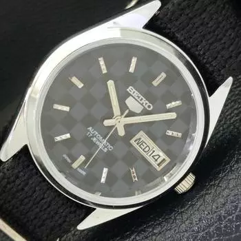 REFURBISHED AUTOMATIC SEIKO 5 MENS WATCH JAPAN MADE BLACK DIAL CUSTOM a440095-2 QV90-a440095