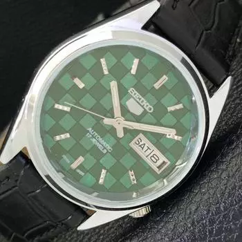 REFURBISHED AUTOMATIC SEIKO 5 MENS WATCH JAPAN MADE GREEN DIAL CUSTOM a440125-2 QV90-a440125