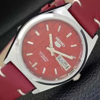 REFURBISHED AUTOMATIC SEIKO 5 MENS WATCH JAPAN MADE RED DIAL CUSTOM a440059-2 QV90-a440059