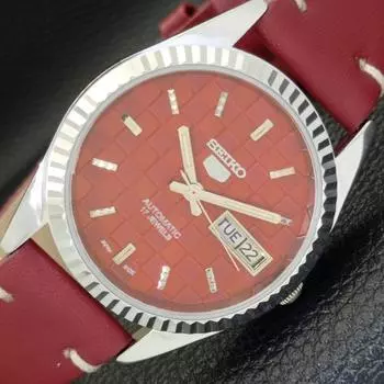 REFURBISHED AUTOMATIC SEIKO 5 MENS WATCH JAPAN MADE RED DIAL CUSTOM a440023-2 QV90-a440023