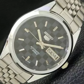 REFURBISHED AUTOMATIC SEIKO 5 MENS WATCH JAPAN MADE BLACK DIAL CUSTOM a440101-2 QV90-a440101