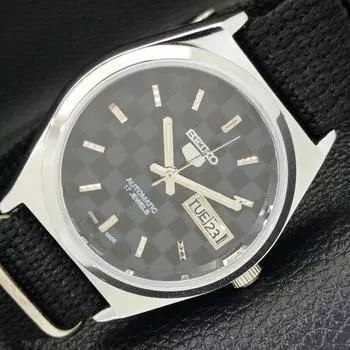 REFURBISHED AUTOMATIC SEIKO 5 MENS WATCH JAPAN MADE BLACK DIAL CUSTOM a440065-2 QV90-a440065