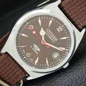 ВОССТАНОВЛЕННЫЕ МУЖСКИЕ ЧАСЫ CITIZEN AUTOMATIC 8200 JAPAN С ЦИФЕРБЛАТОМ КОРИЧНЕВОГО ЦВЕТА A432347-2 R111-a432347