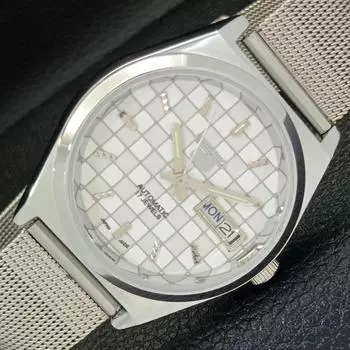 REFURBISHED JAPAN MADE SEIKO 5 AUTOMATIC MENS WATCH WHITE DIAL CUSTOM a440046-2 QV90-a440046