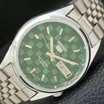 REFURBISHED JAPAN MADE SEIKO 5 AUTOMATIC MENS WATCH GREEN DIAL CUSTOM a440136-2 QV90-a440136