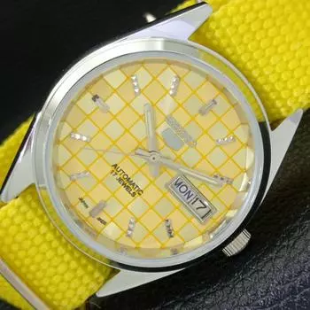 REFURBISHED JAPAN MADE SEIKO 5 AUTOMATIC MENS WATCH YELLOW DIAL CUSTOM a440094-2 QV90-a440094