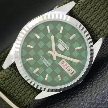 REFURBISHED JAPAN MADE SEIKO 5 AUTOMATIC MENS WATCH GREEN DIAL CUSTOM a440010-2 QV90-a440010