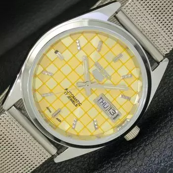 REFURBISHED JAPAN MADE SEIKO 5 AUTOMATIC MENS WATCH YELLOW DIAL CUSTOM a440070-2 QV90-a440070