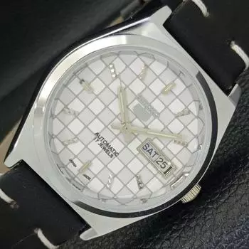 REFURBISHED JAPAN MADE SEIKO 5 AUTOMATIC MENS WATCH WHITE DIAL CUSTOM a440058-2 QV90-a440058