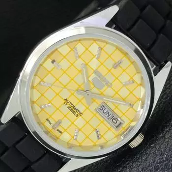 REFURBISHED JAPAN MADE SEIKO 5 AUTOMATIC MENS WATCH YELLOW DIAL CUSTOM a440088-2 QV90-a440088