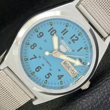 REFURBISHED MENS SEIKO 5 AUTOMATIC JAPAN TURQUOISE BLUE DIAL WATCH a427291-2 QRL-a427291