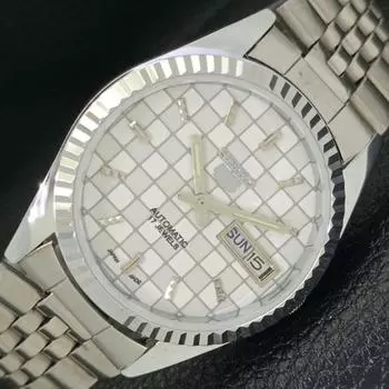 REFURBISHED SEIKO 5 AUTOMATIC MENS WATCH JAPAN MADE WHITE DIAL CUSTOM a440032-2 QV90-a440032
