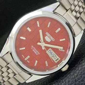 REFURBISHED SEIKO 5 AUTOMATIC MENS WATCH JAPAN MADE RED DIAL CUSTOM a440102-2 QV90-a440102