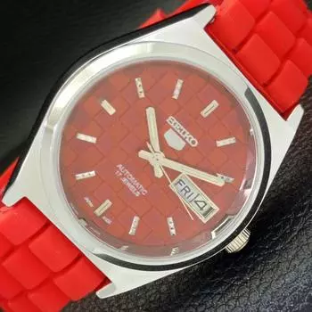 REFURBISHED SEIKO 5 AUTOMATIC MENS WATCH JAPAN MADE RED DIAL CUSTOM a440050-2 QV90-a440050