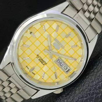 REFURBISHED SEIKO 5 AUTOMATIC MENS WATCH JAPAN MADE YELLOW DIAL CUSTOM a440134-2 QV90-a440134