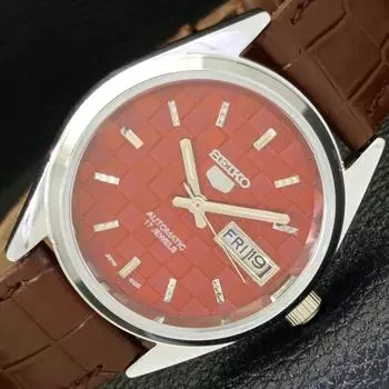 REFURBISHED SEIKO 5 AUTOMATIC MENS WATCH JAPAN MADE RED DIAL CUSTOM a440073-2 QV90-a440073