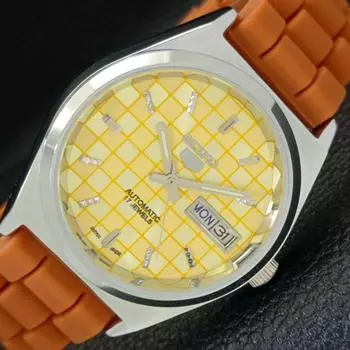 REFURBISHED SEIKO 5 AUTOMATIC MENS WATCH JAPAN MADE YELLOW DIAL CUSTOM a440054-2 QV90-a440054