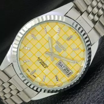 REFURBISHED SEIKO 5 AUTOMATIC MENS WATCH JAPAN MADE YELLOW DIAL CUSTOM a440033-2 QV90-a440033