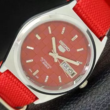 REFURBISHED SEIKO 5 AUTOMATIC MENS WATCH JAPAN MADE RED DIAL CUSTOM a440062-2 QV90-a440062