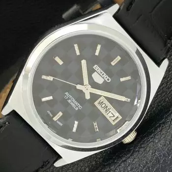 REFURBISHED SEIKO 5 AUTOMATIC MENS WATCH JAPAN MADE BLACK DIAL CUSTOM a440038-2 QV90-a440038