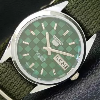 REFURBISHED SEIKO 5 AUTOMATIC MENS WATCH JAPAN MADE GREEN DIAL CUSTOM a440093-2 QV90-a440093