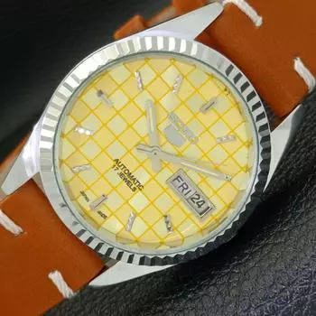 REFURBISHED SEIKO 5 AUTOMATIC MENS WATCH JAPAN MADE YELLOW DIAL CUSTOM a440021-2 QV90-a440021