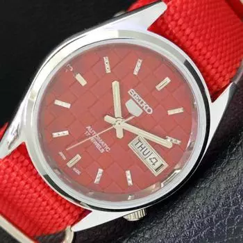 REFURBISHED SEIKO 5 AUTOMATIC MENS WATCH JAPAN MADE RED DIAL CUSTOM a440127-2 QV90-a440127