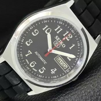 REFURBISHED VINTAGE SEIKO 5 AUTOMATIC JAPAN MENS BLACK DIAL WATCH a435117-2 R122-a435117